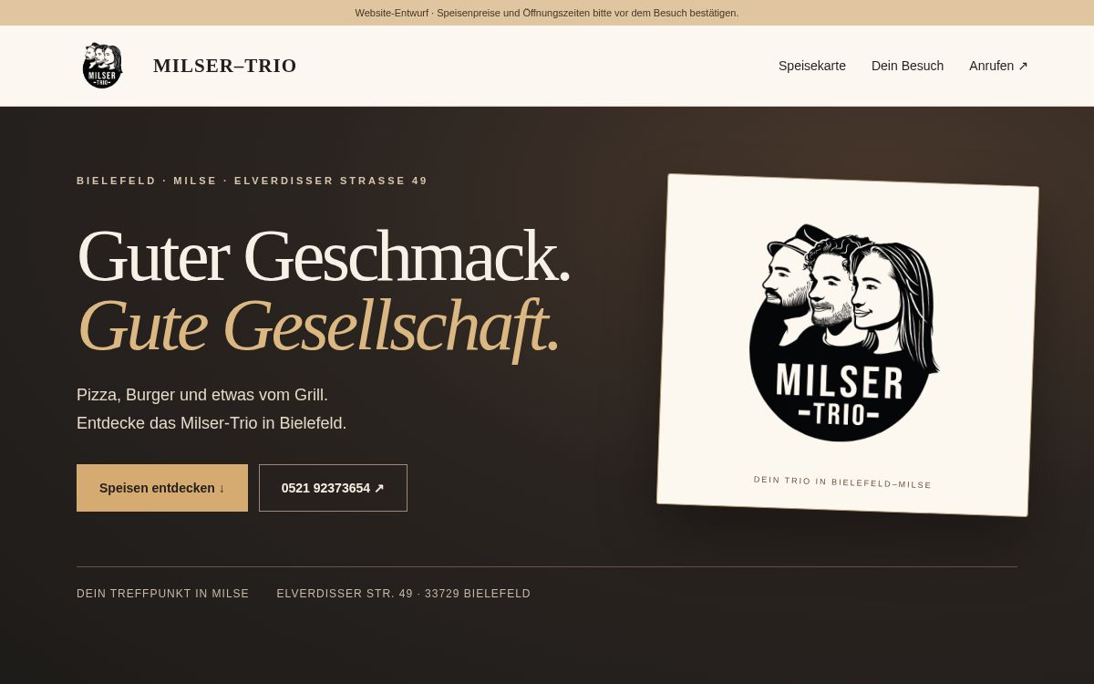 Website des Restaurants Milser-Trio